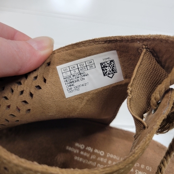 TOMS Tan Suede Leather Open Toe Sandals Heels Size 11 - Picture 3 of 10
